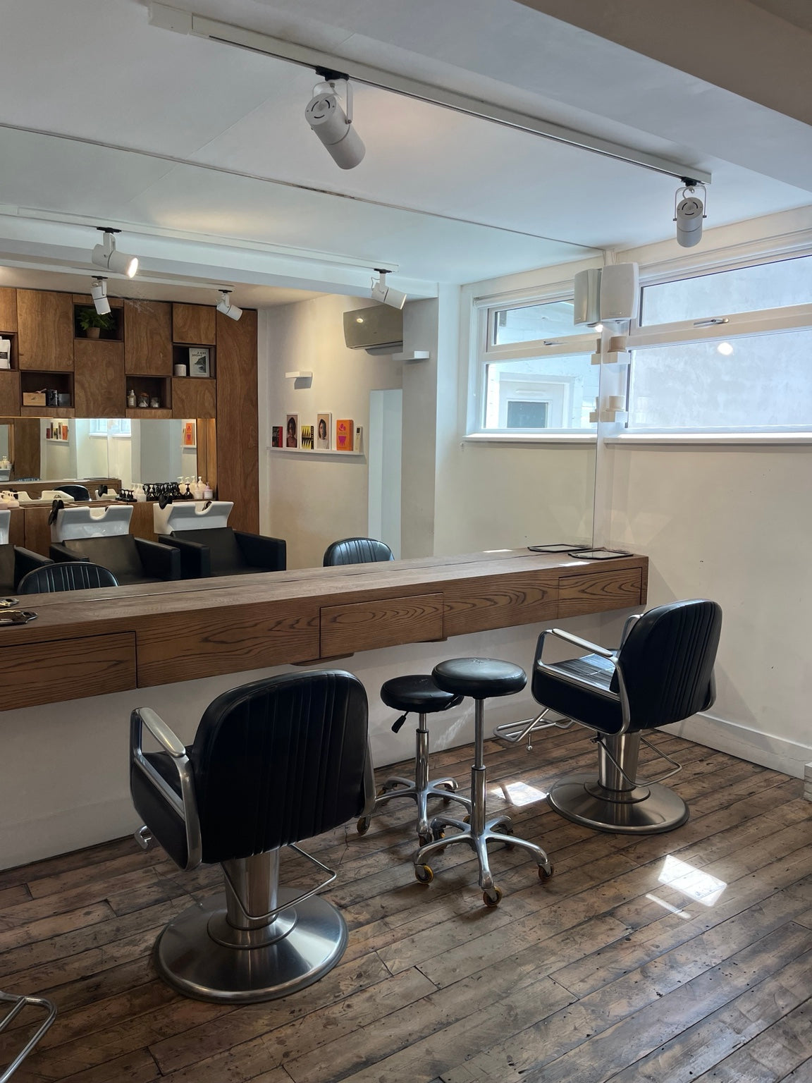 Clean salon seating area